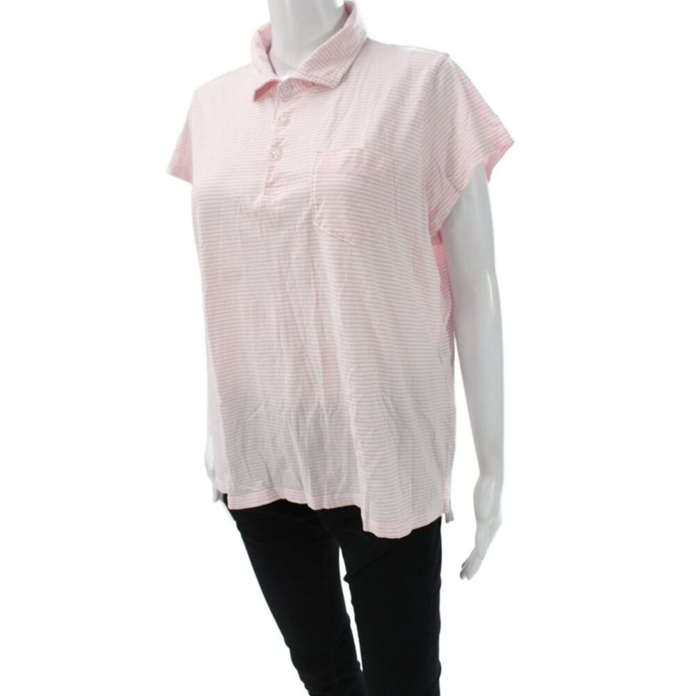 Renwick Womens Pink Striped Collared Polo Short Sleeve Pima Cotton Size XL - Picture 2 of 5